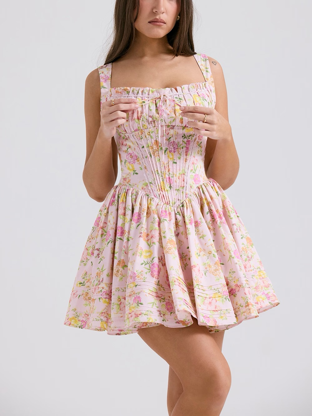 House Of Cb Pink Floral Sundress With Ruching